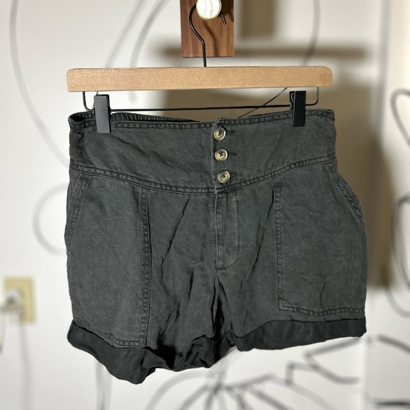 Aerie Dark Gray/Washed Black, Exposed Button High Waist, Partial Elastic Band S - Picture 1 of 6